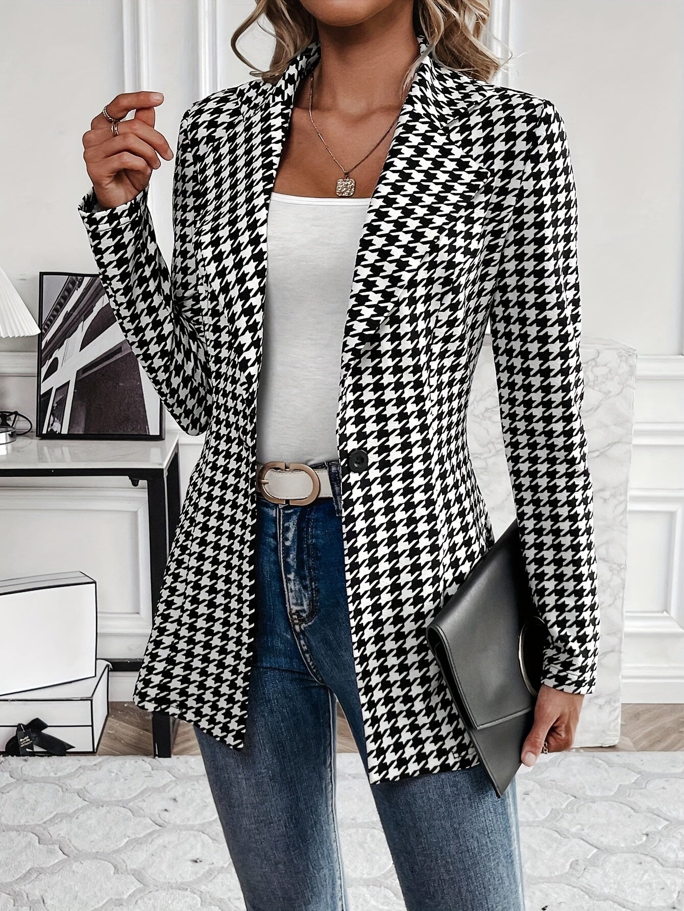 Stilvoller Langer Blazer mit Modernem Muster