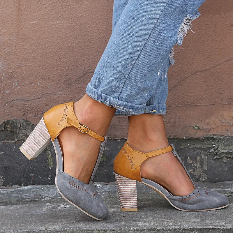 Damen Pumps mit Blockabsatz und Knöchelriemen – Elegant und komfortabel mit Komforteinlegesohle