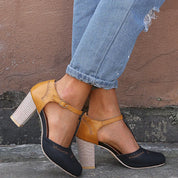 Damen Pumps mit Blockabsatz und Knöchelriemen – Elegant und komfortabel mit Komforteinlegesohle