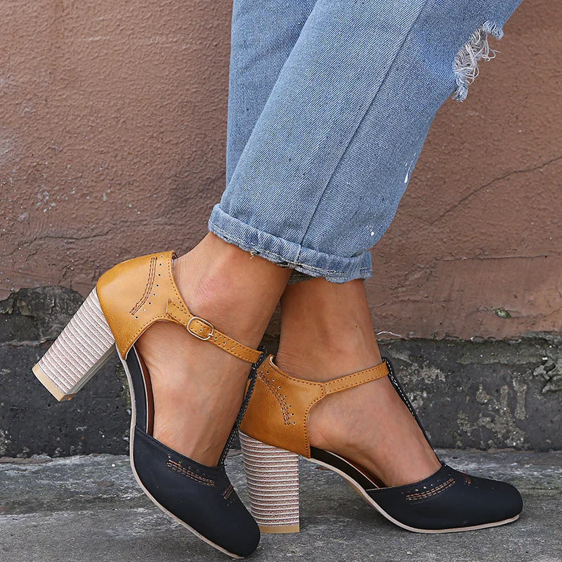 Damen Pumps mit Blockabsatz und Knöchelriemen – Elegant und komfortabel mit Komforteinlegesohle