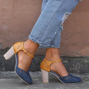 Damen Pumps mit Blockabsatz und Knöchelriemen – Elegant und komfortabel mit Komforteinlegesohle