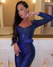Damen-Jumpsuit mit langen Ärmeln und Paillettenbesatz
