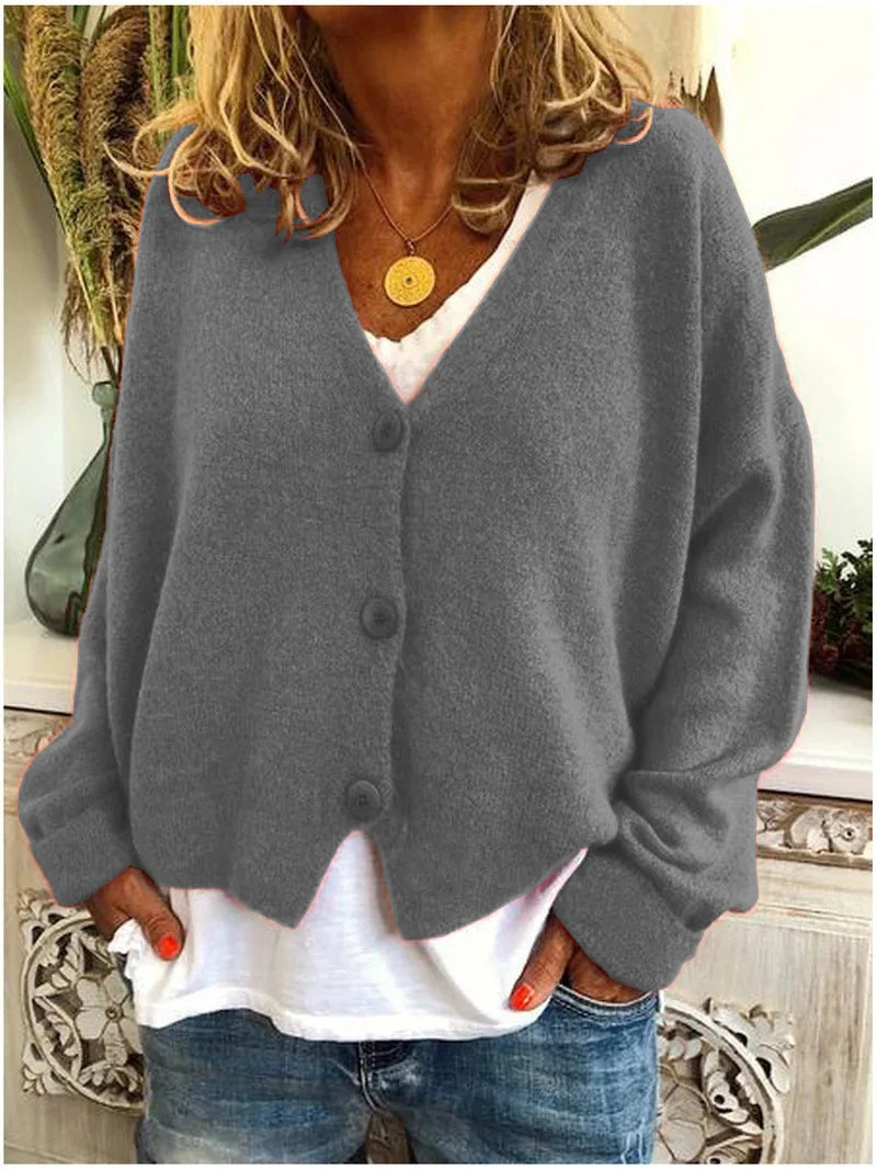 Damen Strickjacke mit V-Ausschnitt – leichter, weicher Cardigan