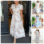 Damen Maxikleid mit V-Ausschnitt und Smok-Taille
