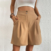 Damen High-Waist Bermuda-Shorts mit Taschen – elegante weite Sommershorts