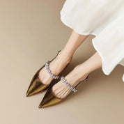 Damen Slingback-Pumps mit Strasssteinen – Elegante Spitzzehn-Schuhe