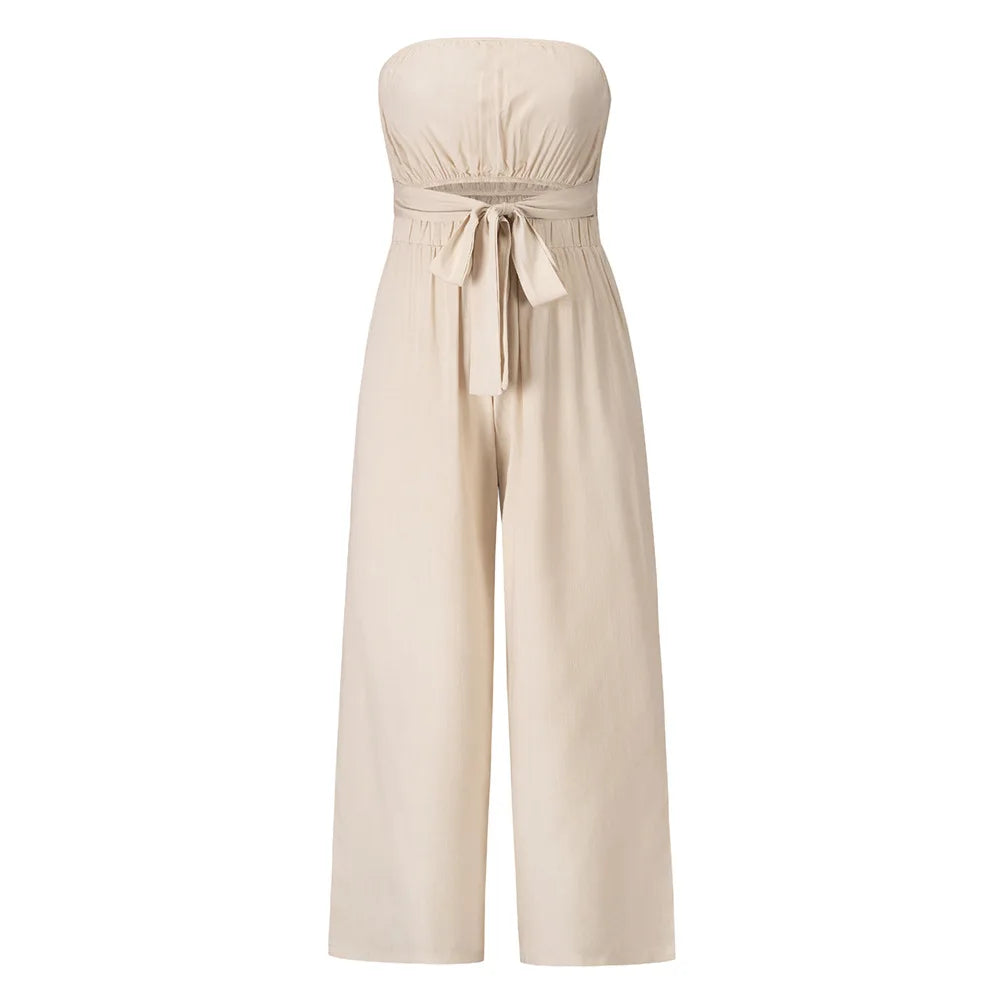 Damen Trägerloser Jumpsuit mit weiten Beinen