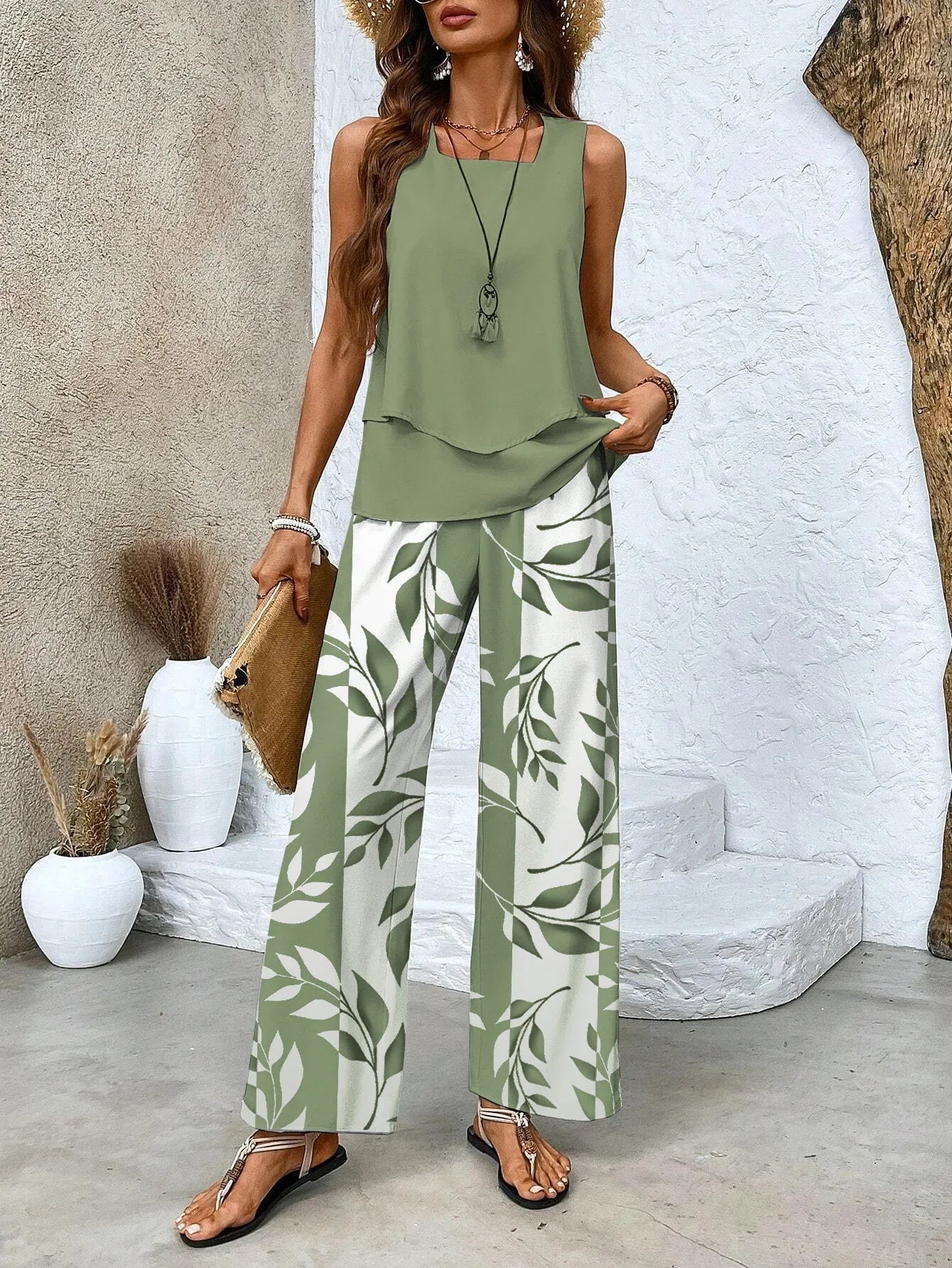 Damen Sommer-Set – ärmellose Bluse und Weithose