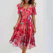 Damen Midi-Kleid mit Blumenmuster und V-Ausschnitt