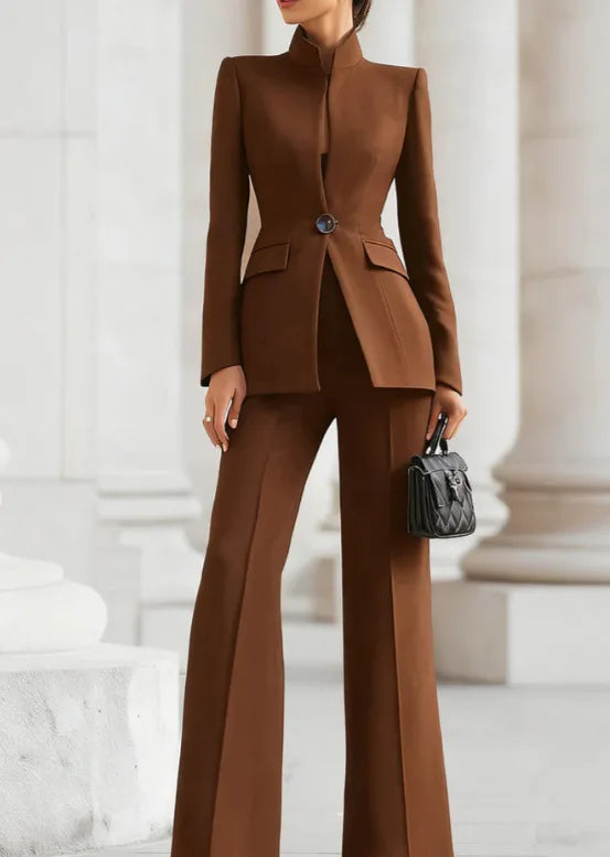 Eleganter Damen-Hosenanzug mit Wide-Leg-Hose – Blazer mit Stehkragen und weiter Hose