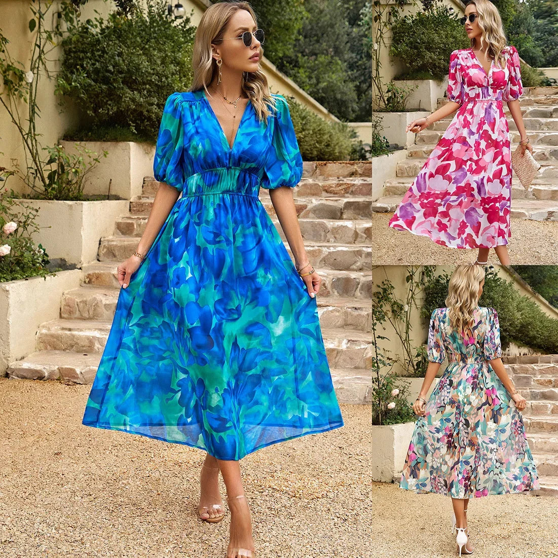 Damen Midi-Kleid mit Blumenmuster – leicht, luftig und feminin
