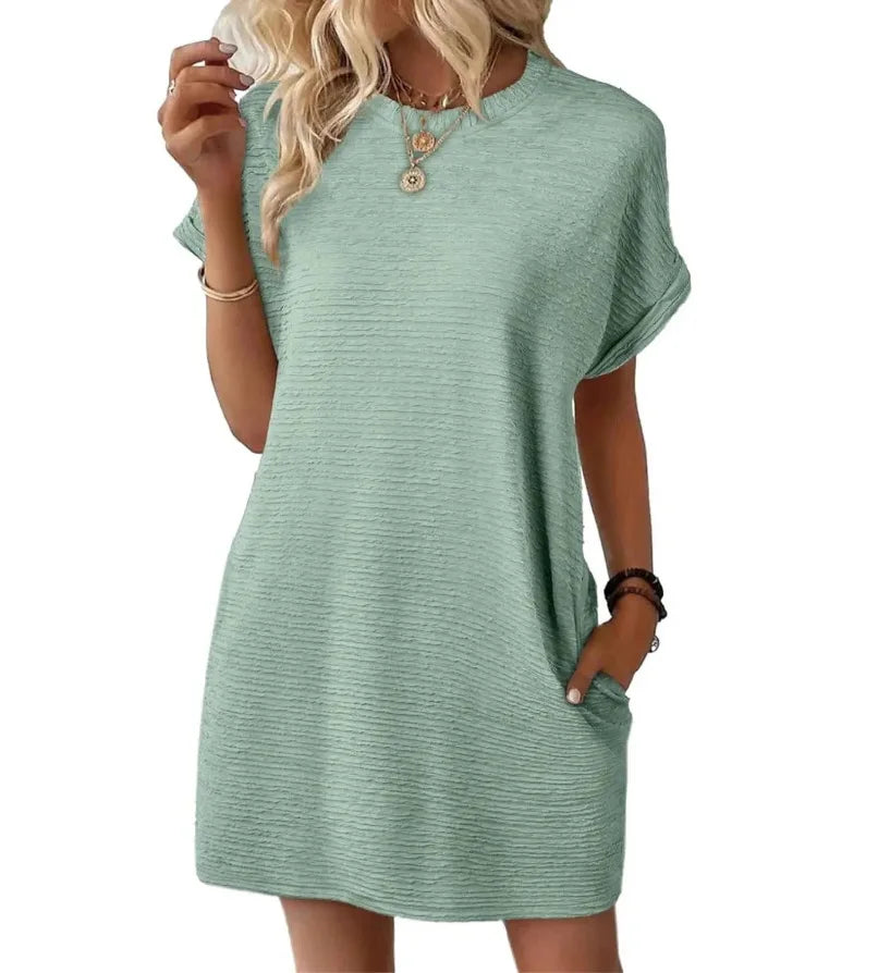 Damen Minikleid mit Taschen und kurzem Arm – lässiges Sommerkleid in Loose Fit