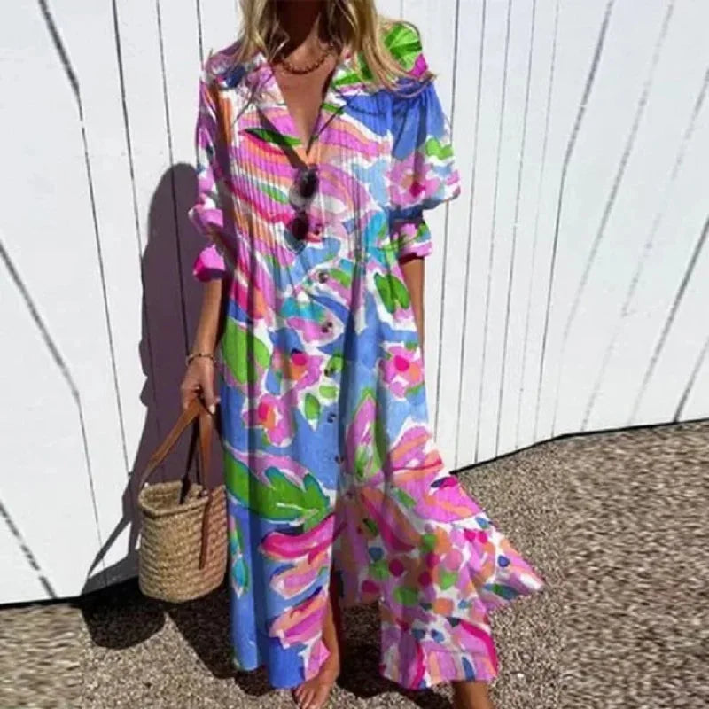 Damen Boho Maxikleid mit Print – leicht und luftig