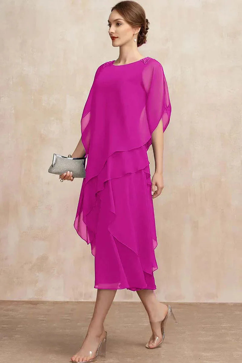 Damen Midi-Kleid aus Chiffon mit Rüschen