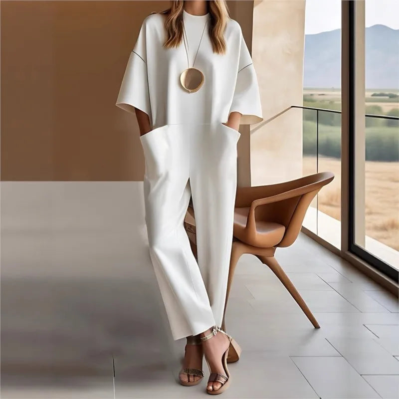Damen Jumpsuit mit weiten Beinen – eleganter Oversize Overall mit Taschen