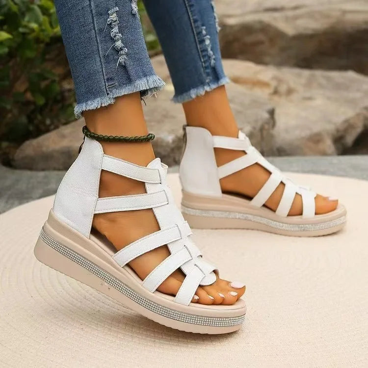 Damen Keilsandalen mit Riemchen – bequeme Sommersandalen mit Dämpfung und stabilem Absatz