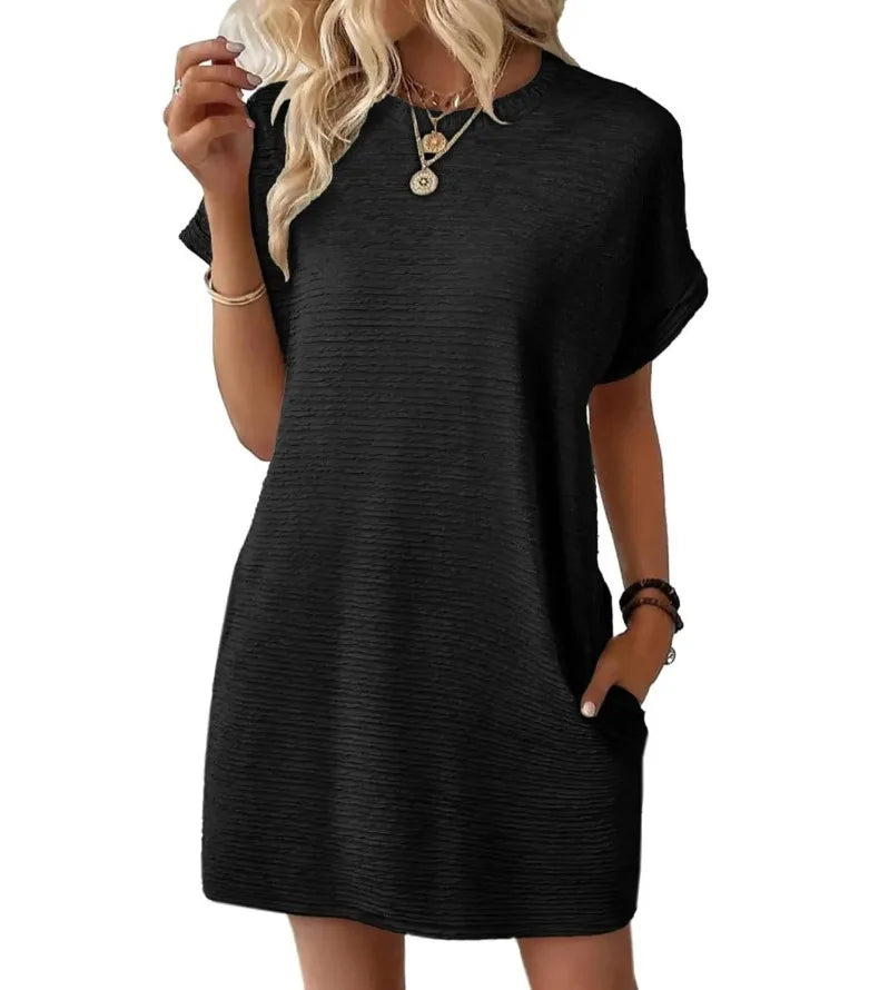 Damen Minikleid mit Taschen und kurzem Arm – lässiges Sommerkleid in Loose Fit
