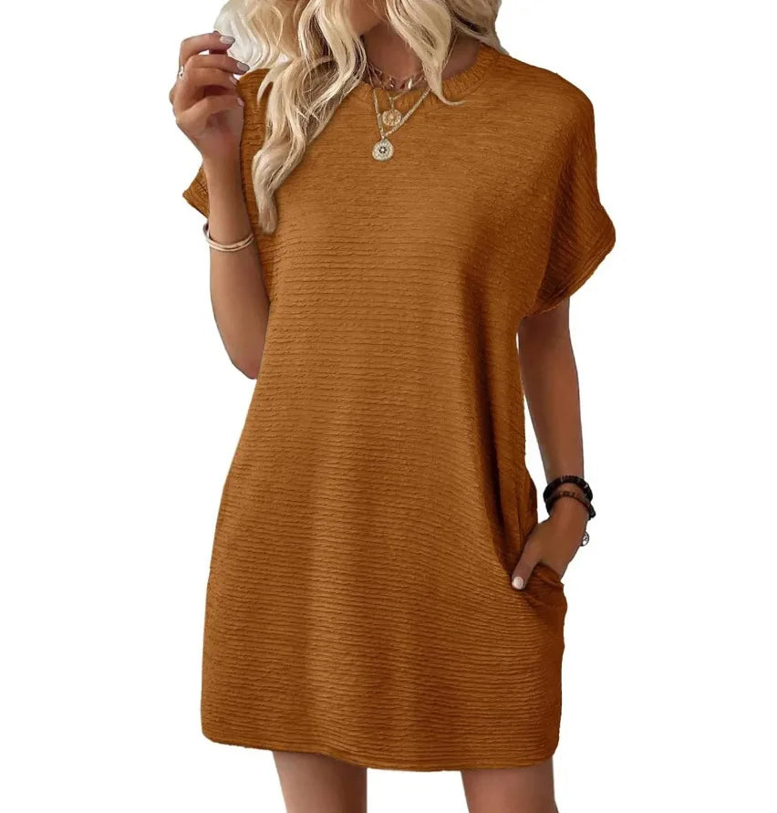 Damen Minikleid mit Taschen und kurzem Arm – lässiges Sommerkleid in Loose Fit