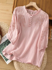 Damen Bluse mit Stickerei und Knopfleiste