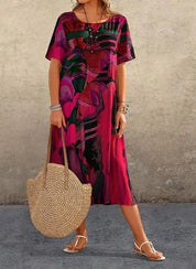 Damen Oversize Maxikleid – Leichtes, luftiges Kleid mit kurzem Arm