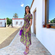 Damen Midi-Wickelkleid mit Blumenmuster