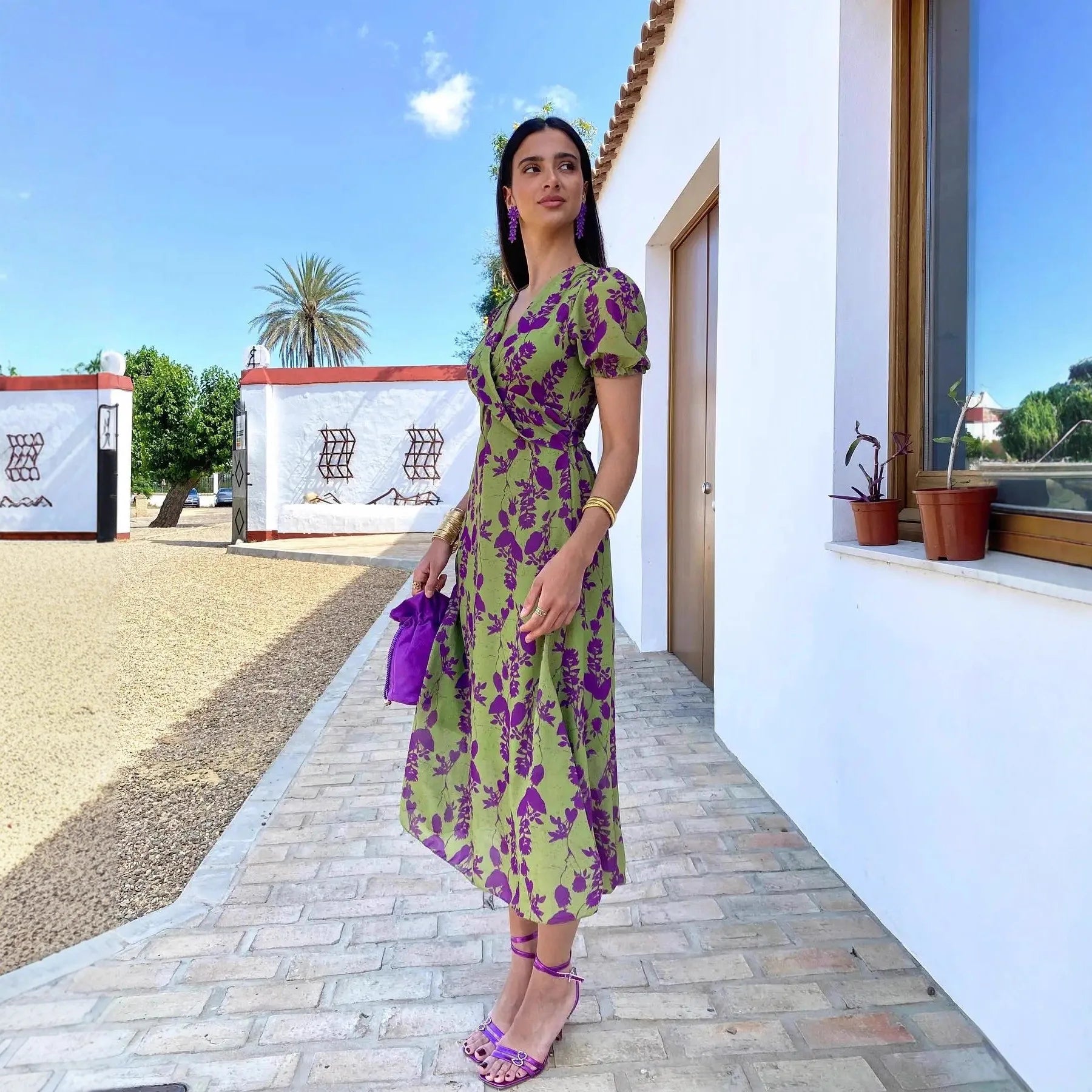 Damen Midi-Wickelkleid mit Blumenmuster