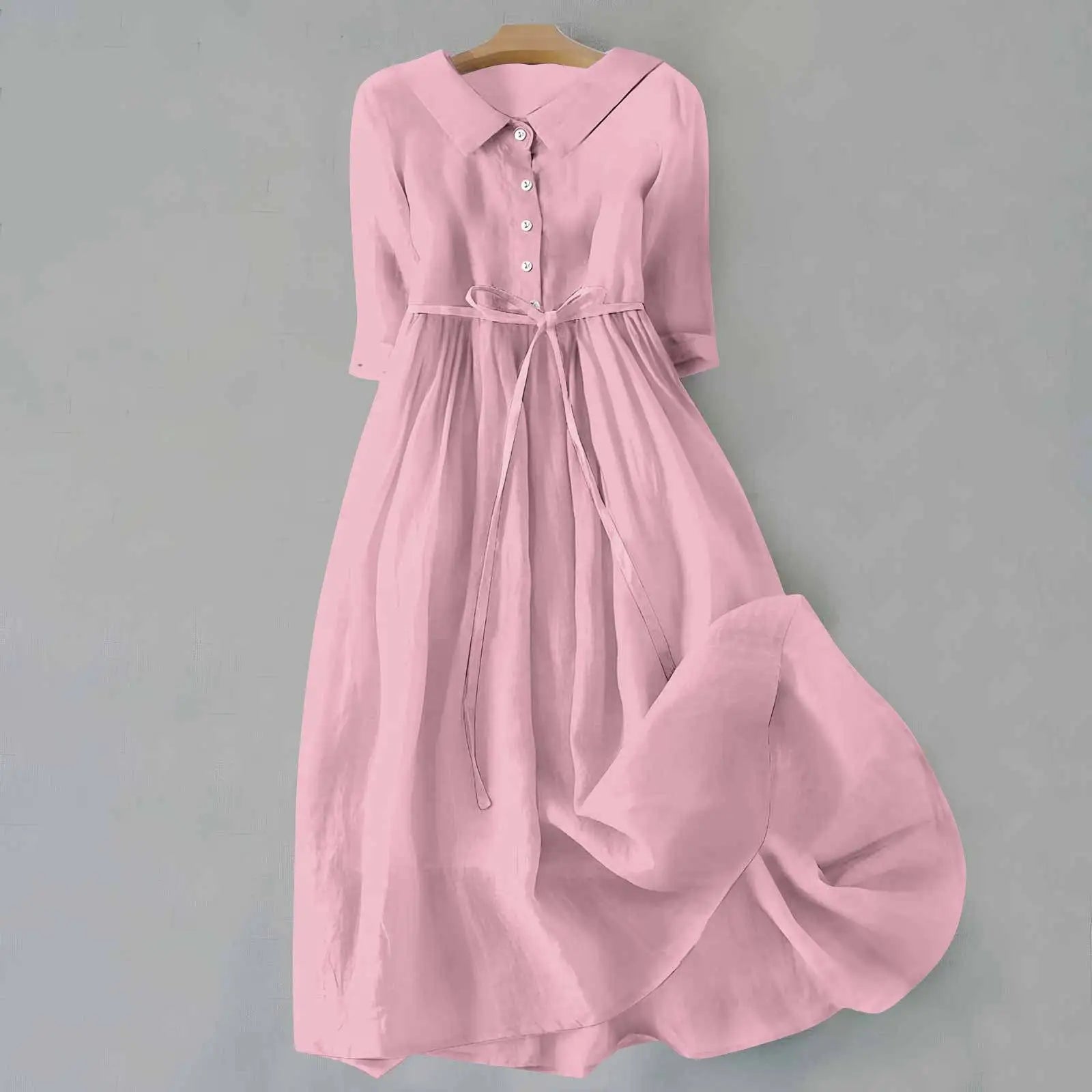 Damen Midi-Kleid mit Kragen und Bindegürtel