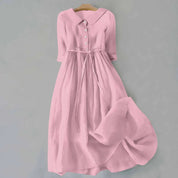 Damen Midi-Kleid mit Kragen und Bindegürtel