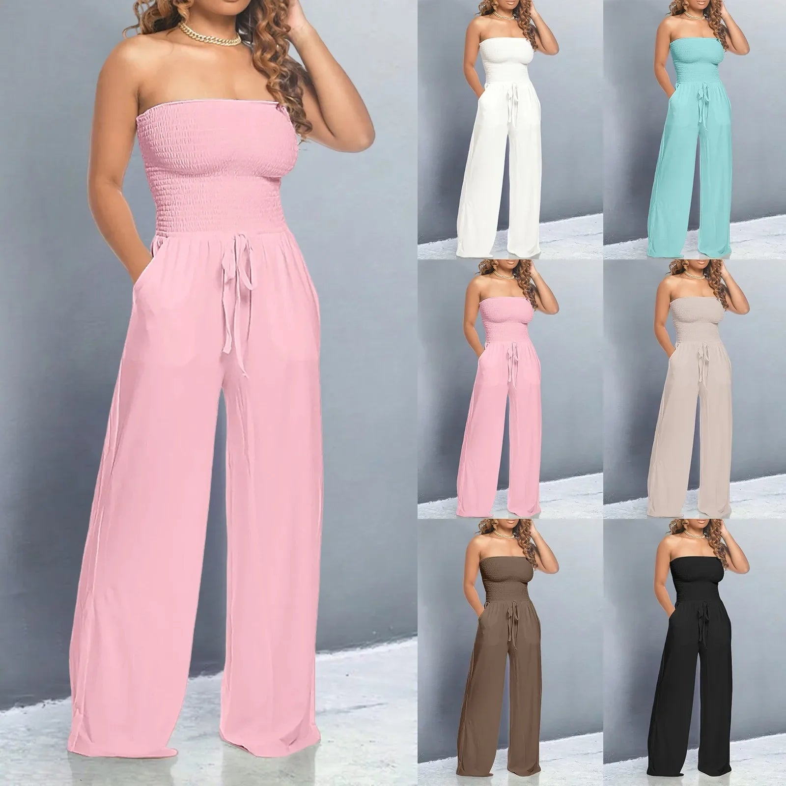 Damen Jumpsuit trägerlos mit weiten Beinen
