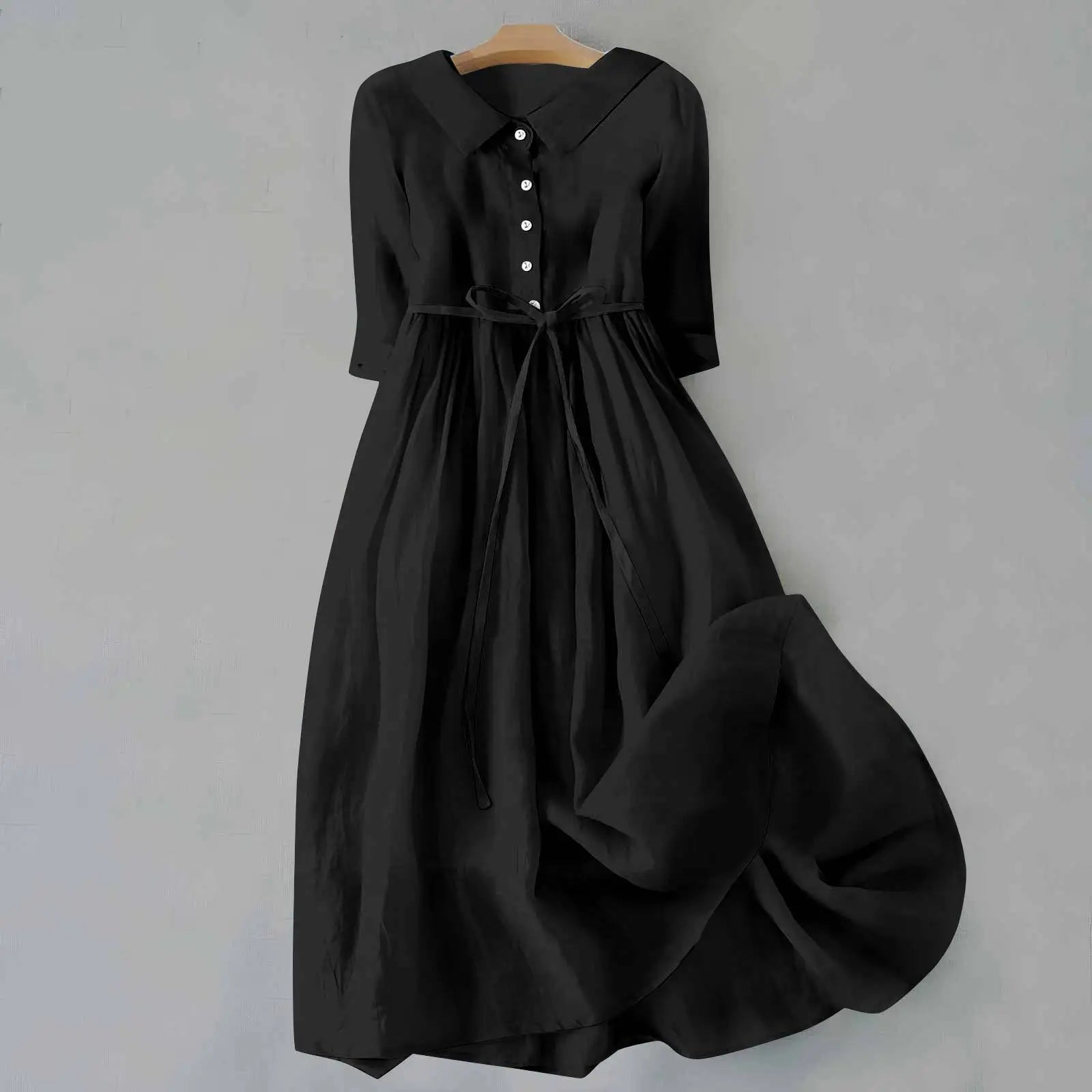 Damen Midi-Kleid mit Kragen und Bindegürtel