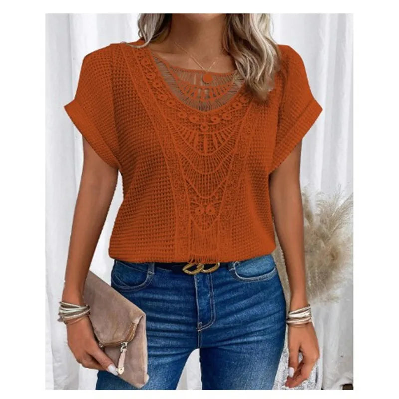 Damen Spitzenbluse mit Kurzarm – elegantes leichtes Top
