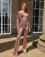 Damen-Jumpsuit mit langen Ärmeln und Paillettenbesatz