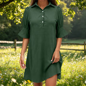 Damen Hemdblusenkleid A-Linie mit Kragen und Taschen