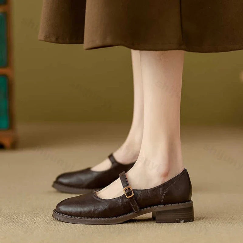 Damen Mary Jane Ballerinas mit Riemchen und niedrigem Absatz