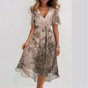 Damen Midi-Kleid mit Blumenmuster und V-Ausschnitt
