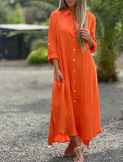 Damen Maxi-Hemdblusenkleid mit Knopfleiste und Taschen