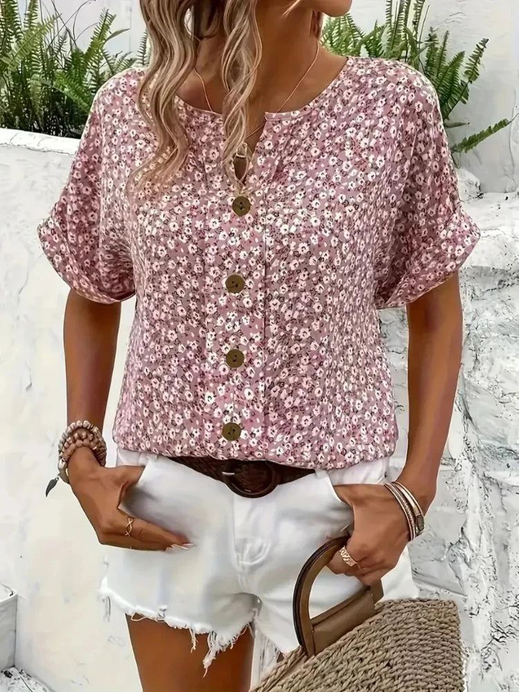 Damen Bluse mit Knöpfen und lockerem Schnitt
