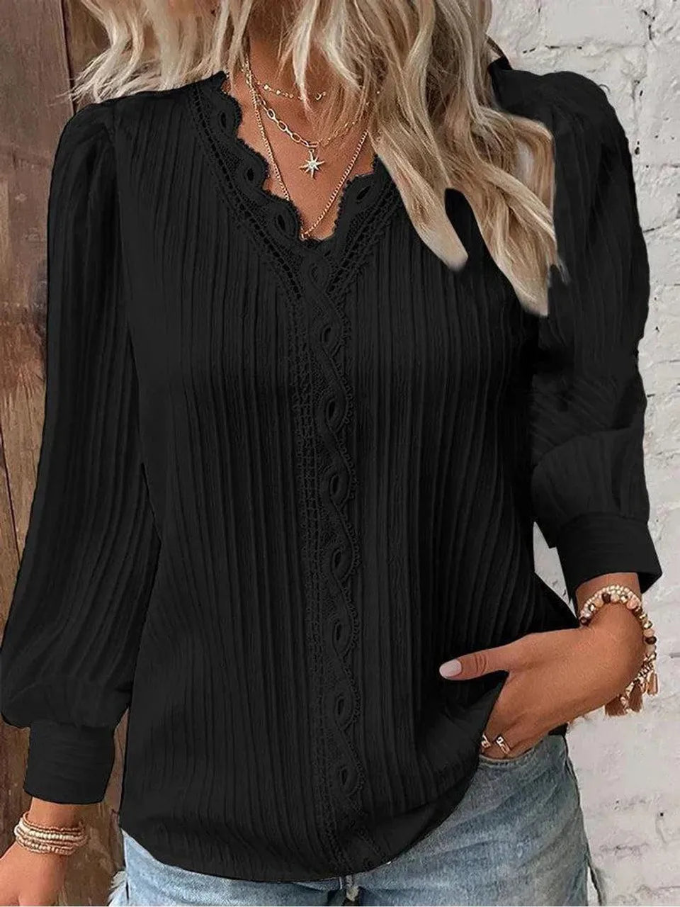 Damen Bluse elegant mit Spitzendetails
