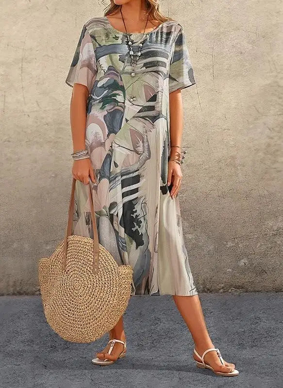 Damen Oversize Maxikleid – Leichtes, luftiges Kleid mit kurzem Arm