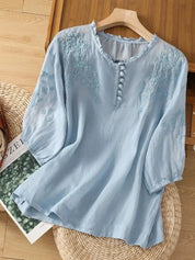 Damen Bluse mit Stickerei und Knopfleiste