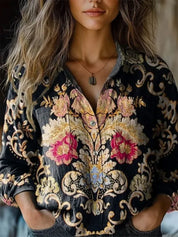 Damen Boho-Bluse mit Blumenmuster und langen Ärmeln