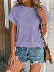 Damen Bluse mit Lochstickerei und kurzen Ärmeln
