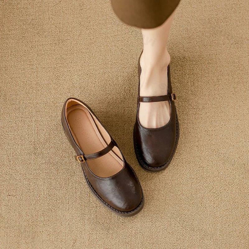 Damen Mary Jane Ballerinas mit Riemchen und niedrigem Absatz