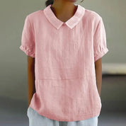 Damen Bluse mit Peter-Pan-Kragen und kurzen Ärmeln