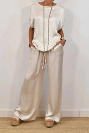 Damen Satin-Set – elegante Bluse mit weiter Hose, locker und komfortabel