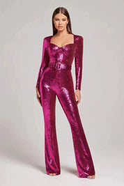 Damen-Jumpsuit mit langen Ärmeln und Paillettenbesatz