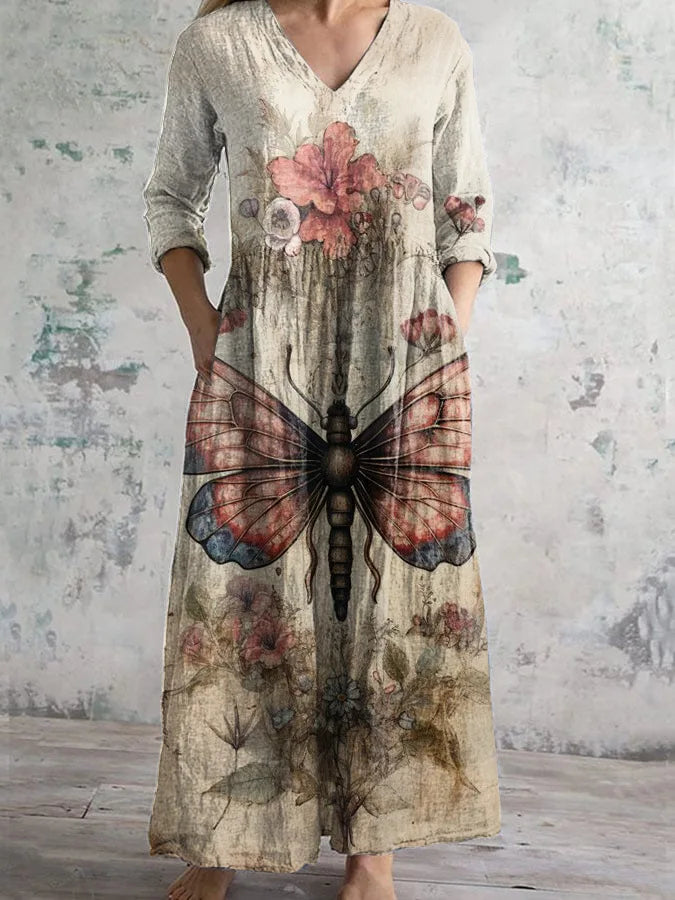 Langes Damen Boho-Kleid mit Blumenprint