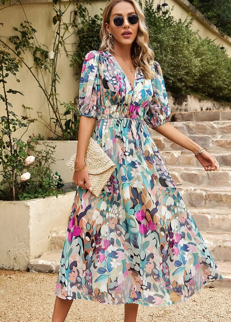 Damen Midi-Kleid mit Blumenmuster – leicht, luftig und feminin