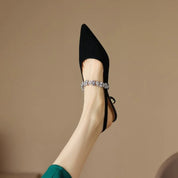 Damen Slingback-Pumps mit Strasssteinen – Elegante Spitzzehn-Schuhe