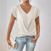 Damen Bluse mit V-Ausschnitt und Raffung – Elegantes Top mit Kurzarm